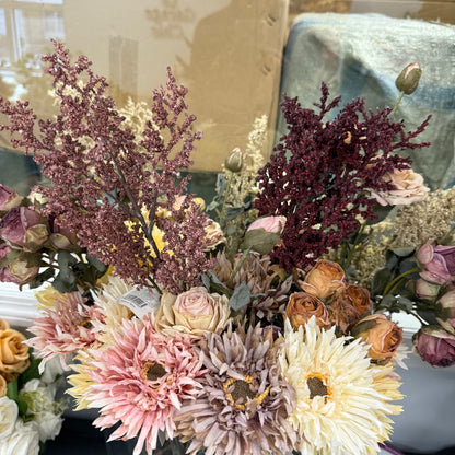 Faux Autumn Stems Picks - Burgundy, Rose Gold & Chartreuse- LGC/PA-3