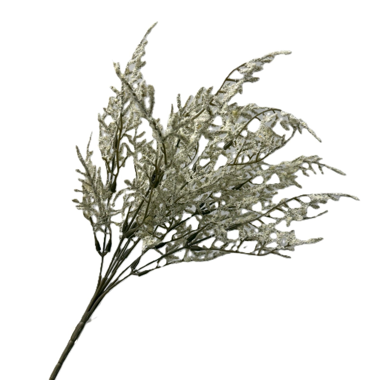 Decorative plant branch with glittery leaves on a white background