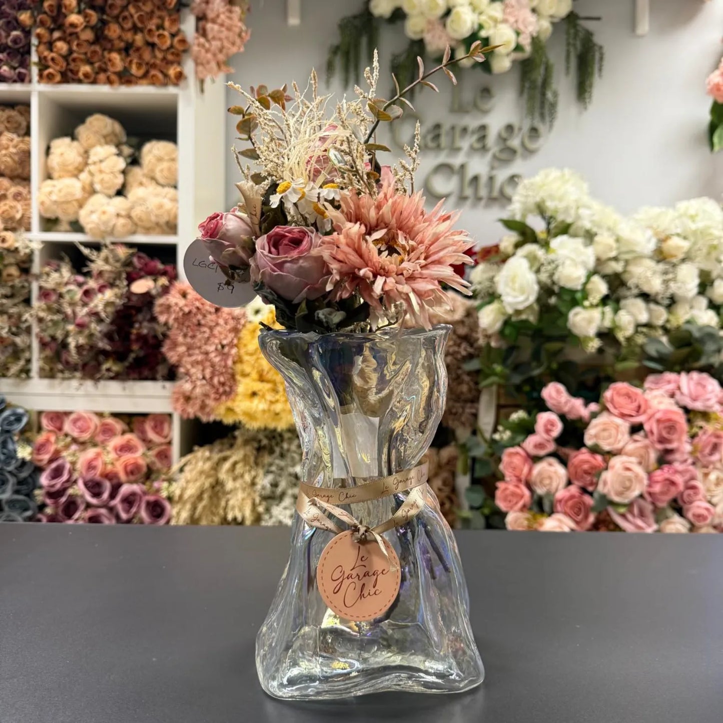 Iridescent Glass Vase for Artificial Flower Arrangements - LGC-FBAG