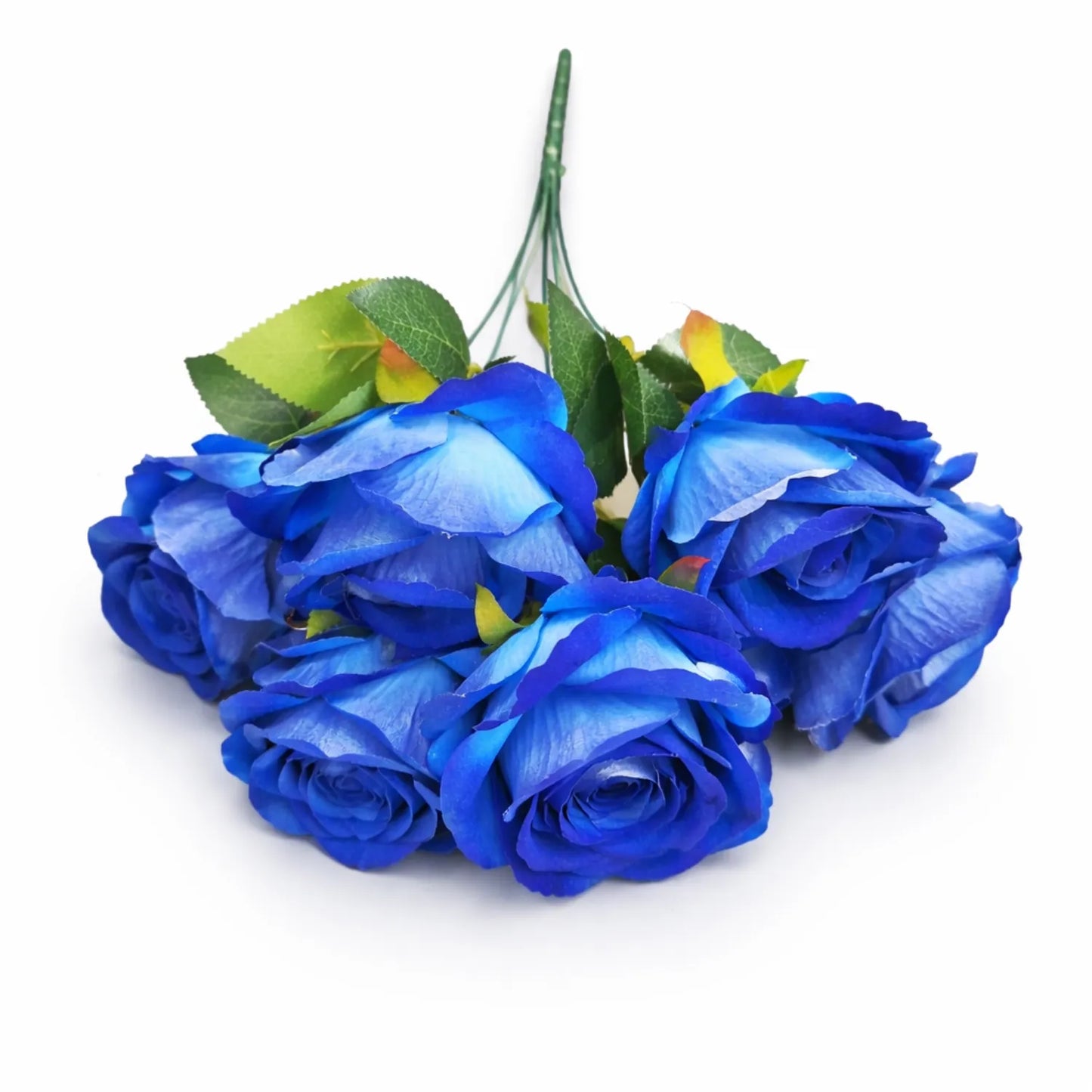 Bouquet of blue artificial roses on a white background