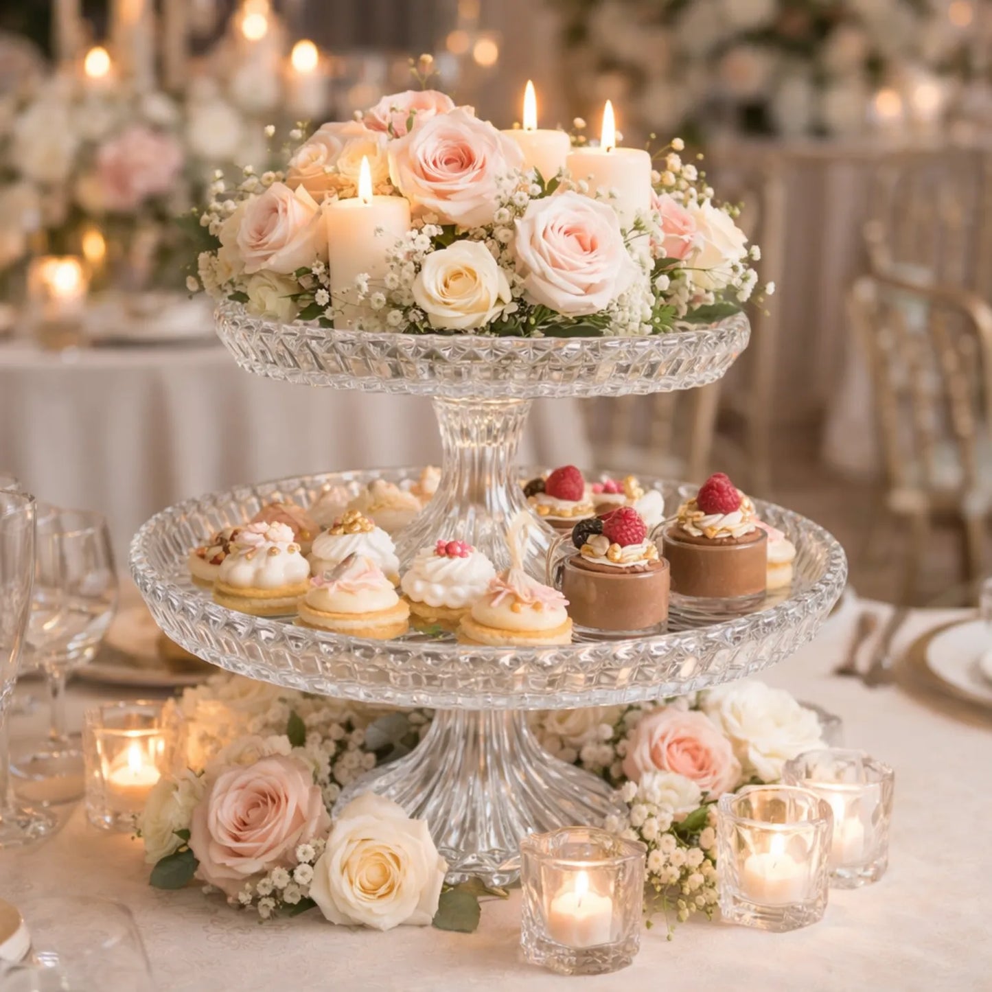Round Crystal Pedestal Tray for Elegant Table Displays - LGC-PTG