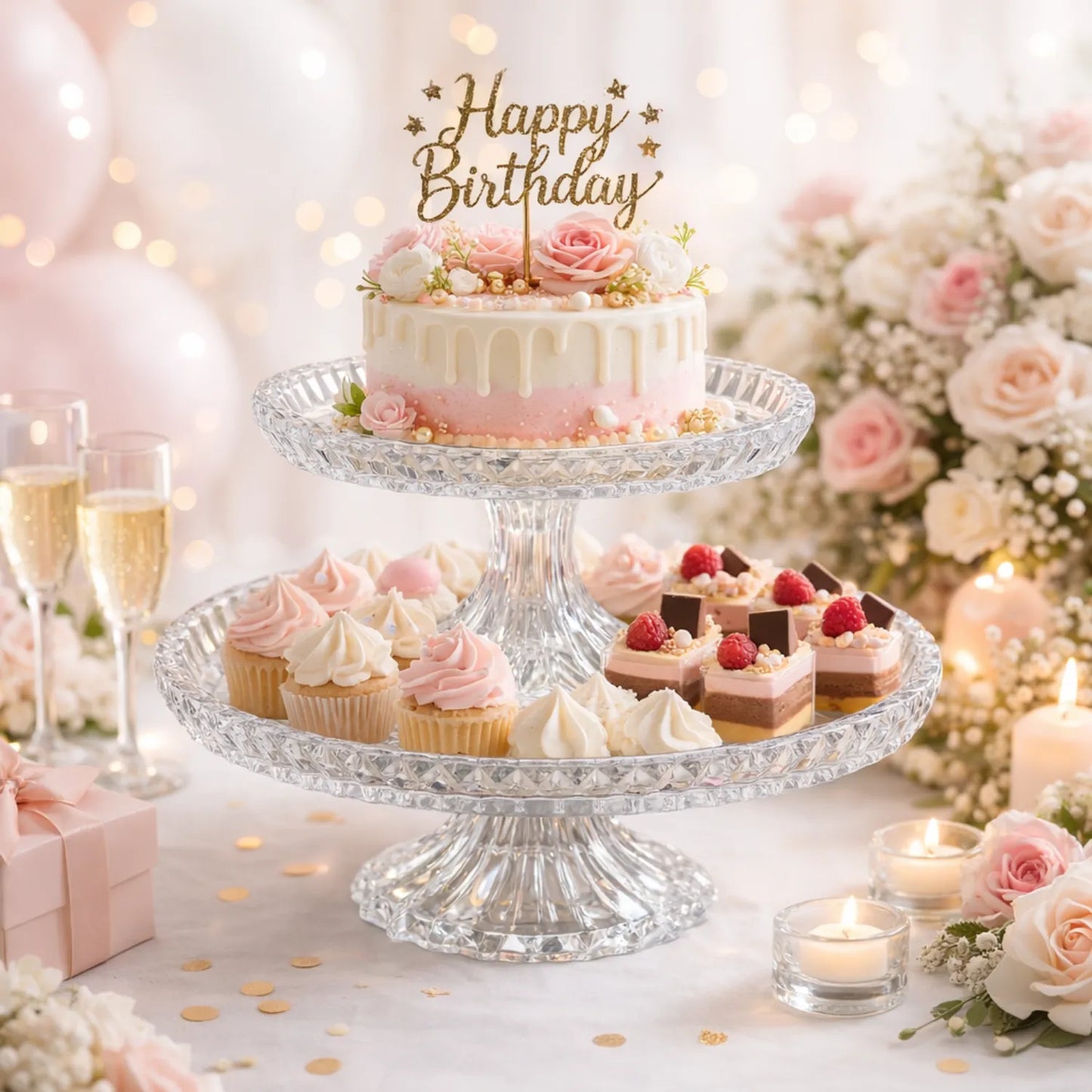 Round Crystal Pedestal Tray for Elegant Table Displays - LGC-PTG