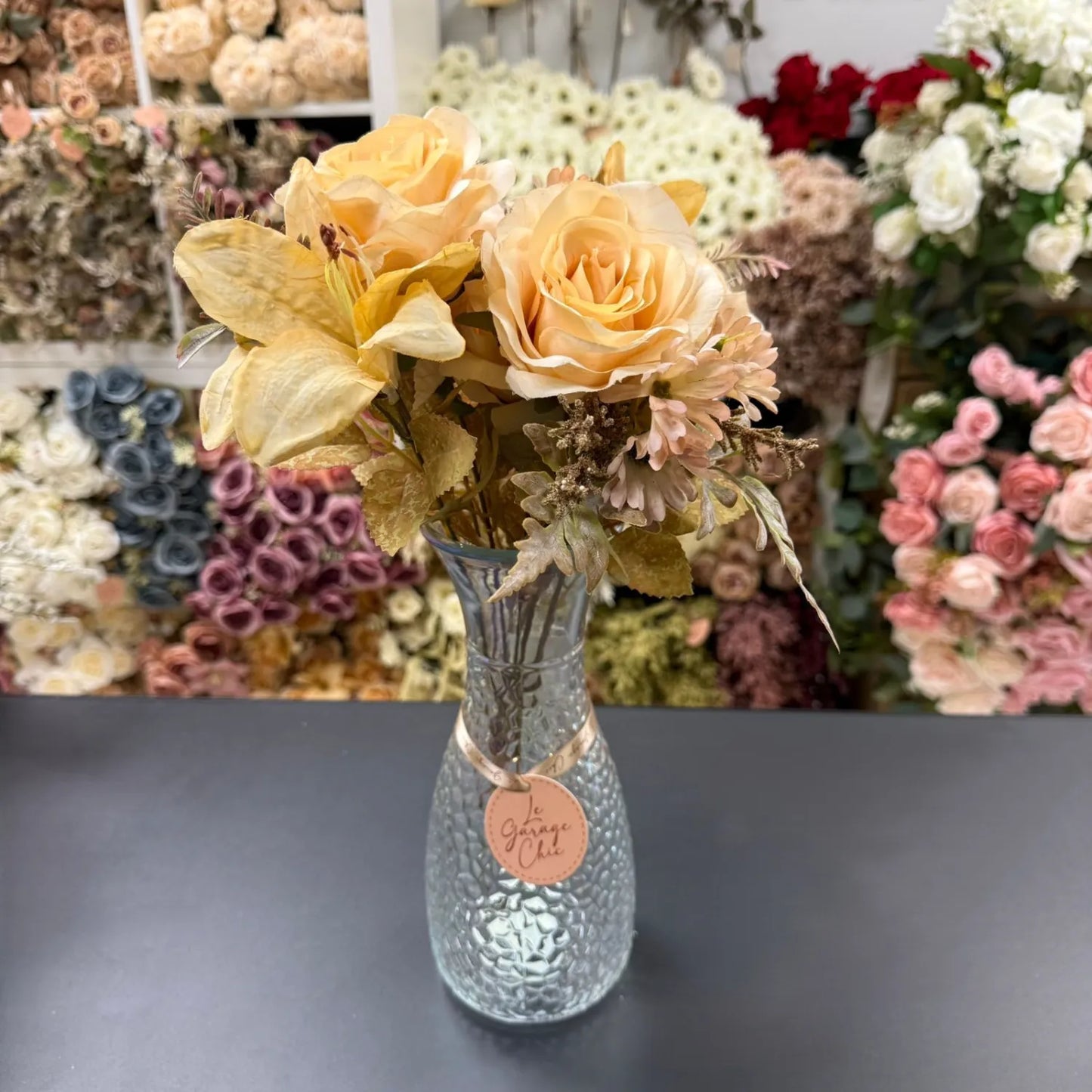 Textured Glass Vase for Artificial Floral Arrangements - LGC-FJ