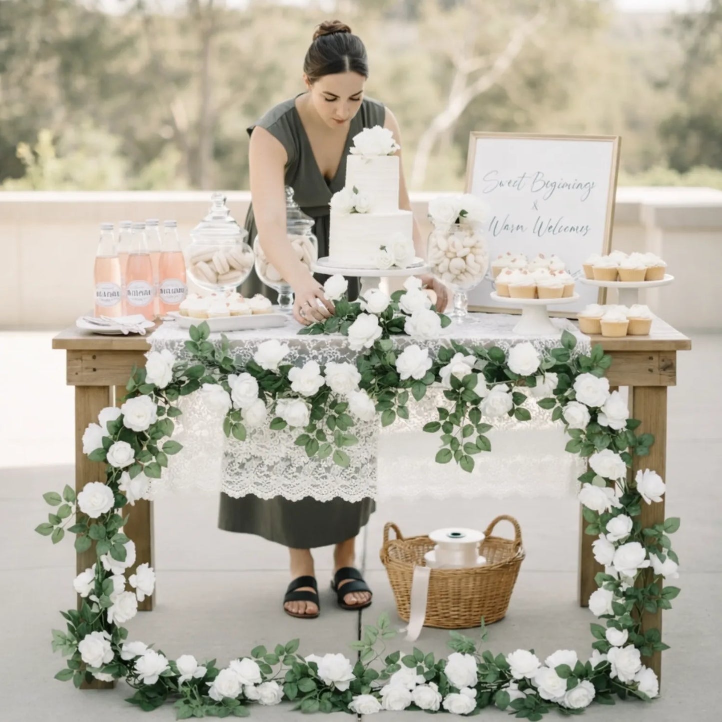 Premium Faux Rose Garland- Pink, Salmon & White - LGC/TA-TR