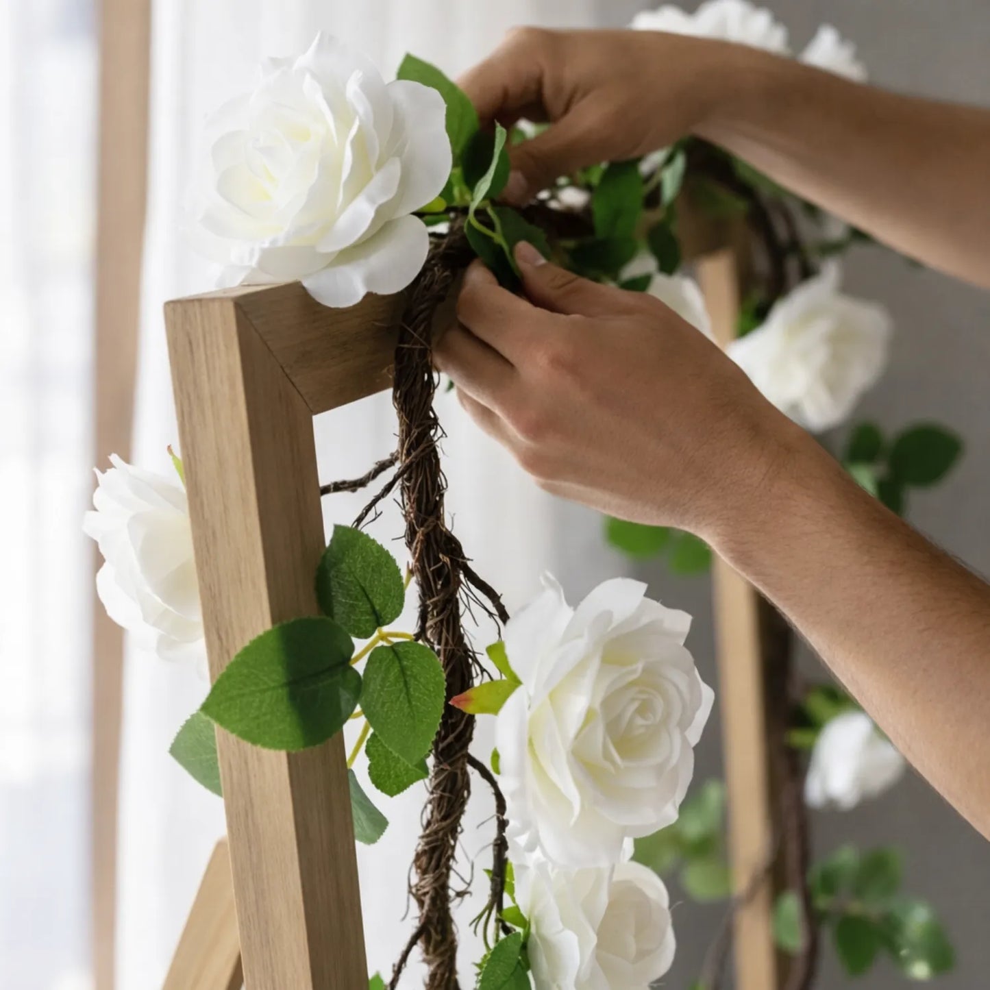 Premium Faux Rose Garland- Pink, Salmon & White - LGC/TA-TR