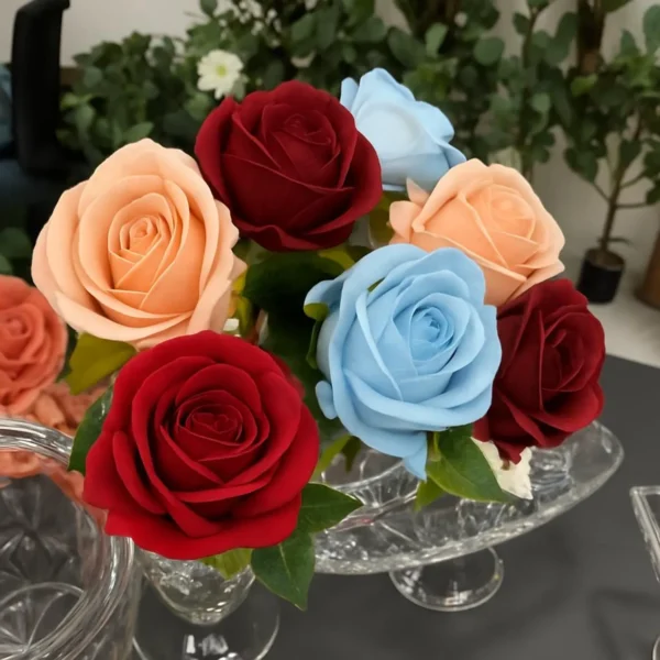 Velvet Rose Stem – Premium Artificial Rose in Pink, Blue, Red & Burgundy - LGC-IR
